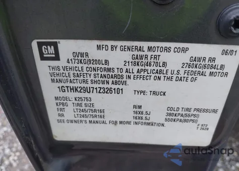 2001 GMC Sierra 2500Hd Sle из США, поврежденный, VIN 1GTHK29U71Z326101